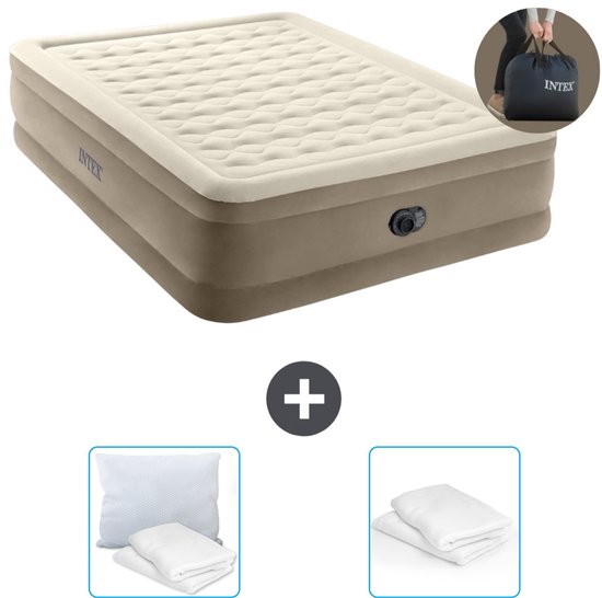 Intex Luchtbed - 2-Persoons - 152 x 203 x 46 cm - Beige - Inclusief pomp - Kussen en Kussenbeschermer van Merkloos