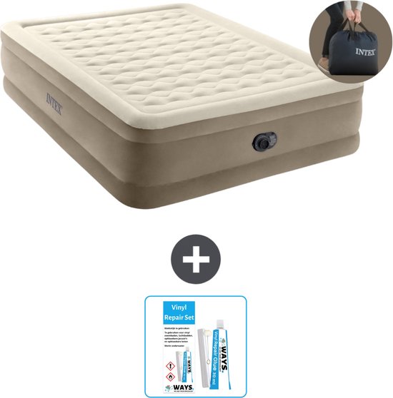 Intex Luchtbed - 2-Persoons - 152 x 203 x 46 cm - Beige - Inclusief pomp - Reparatieset van Intex