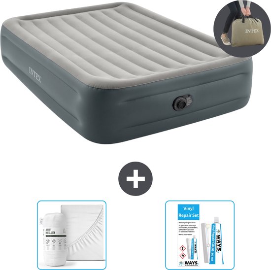 Intex Luchtbed - 2-Persoons - 152 x 203 x 46 cm - Grijs - Inclusief pomp - Hoeslaken en Reparatieset van Intex