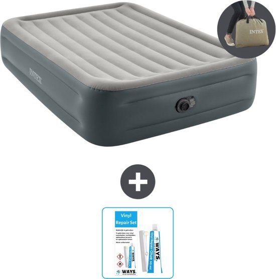 Intex Luchtbed - 2-Persoons - 152 x 203 x 46 cm - Grijs - Inclusief pomp - Reparatieset van Intex