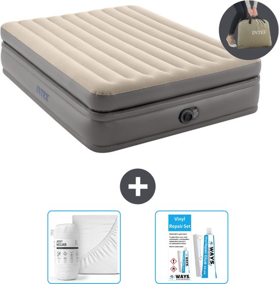Intex Luchtbed - 2-Persoons - 152 x 203 x 51 cm - Grijs - Inclusief pomp - Hoeslaken en Reparatieset van Intex