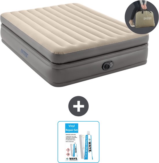 Intex Luchtbed - 2-Persoons - 152 x 203 x 51 cm - Grijs - Inclusief pomp - Reparatieset van Intex