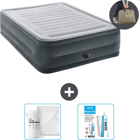 Intex Luchtbed - 2-Persoons - 152 x 203 x 56 cm - Grijs - Inclusief pomp - Hoeslaken en Reparatieset van Merkloos