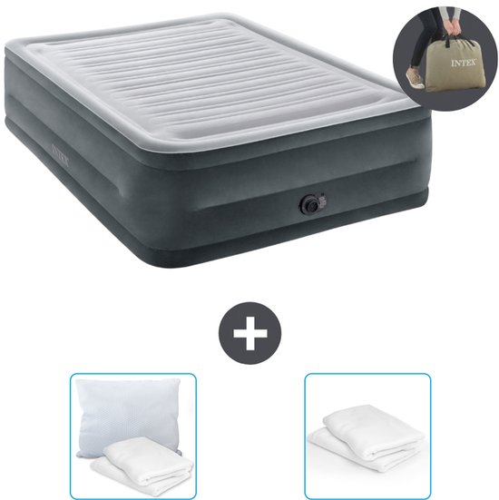 Intex Luchtbed - 2-Persoons - 152 x 203 x 56 cm - Grijs - Inclusief pomp - Kussen en Kussenbeschermer van Merkloos