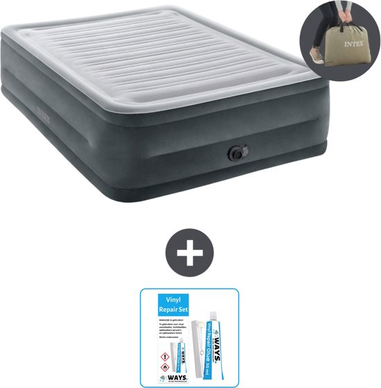 Intex Luchtbed - 2-Persoons - 152 x 203 x 56 cm - Grijs - Inclusief pomp - Reparatieset van Merkloos