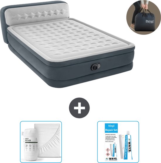 Intex Luchtbed - 2-Persoons - 152 x 236 x 86 cm - Grijs - Inclusief pomp - Hoeslaken en Reparatieset van Merkloos