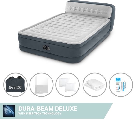 Intex Luchtbed - 2-Persoons - 152 x 236 x 86 cm - Grijs - Inclusief pomp - Hoeslaken - Kussen - Kussenbeschermer en Reparatieset van Merkloos