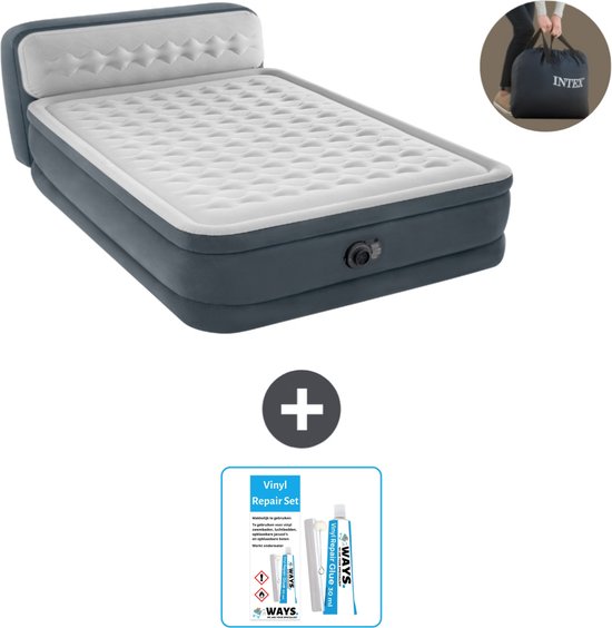 Intex Luchtbed - 2-Persoons - 152 x 236 x 86 cm - Grijs - Inclusief pomp - Reparatieset van Merkloos