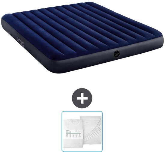 Intex Luchtbed - 2-Persoons - 183 x 203 x 25 cm - Blauw - Inclusief en Hoeslaken van Intex