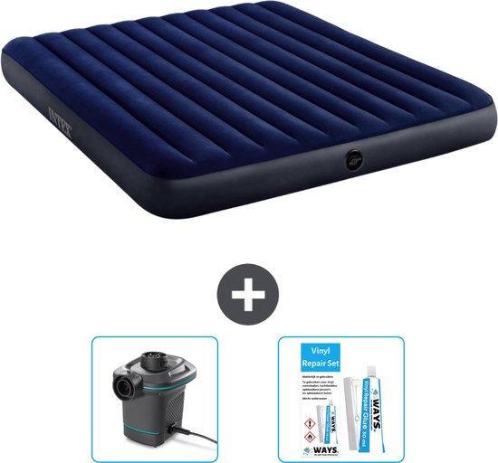 Intex Luchtbed - 2-Persoons - 183 x 203 x 25 cm - Blauw - Inclusief Pomp en Reparatieset van Intex