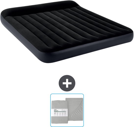 Intex Luchtbed - 2-Persoons - 183 x 203 x 25 cm - Donkerblauw - Inclusief en Hoeslaken van Intex