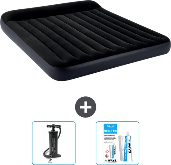 Intex Luchtbed - 2-Persoons - 183 x 203 x 25 cm - Donkerblauw - Inclusief Pomp en Reparatieset van Intex