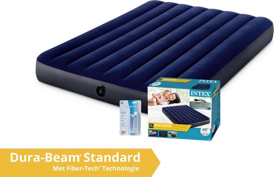 Intex luchtbed Classic Dura-Beam - twijfelaar - 137 x 191 x 25 cm - donkerblauw (incl. Reparatiekit) van Intex