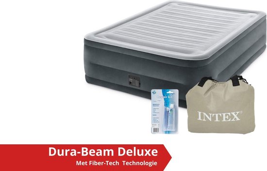 Intex luchtbed Comfort Plush - 2 persoons - 152 x 203 x 56 cm - grijs - met ingebouwde pomp (incl. Reparatieset) van Merkloos
