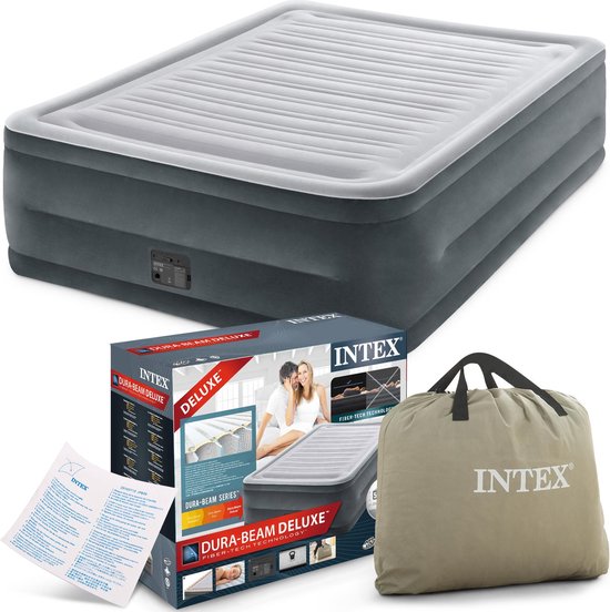 Intex luchtbed Comfort Plush - 2 persoons - 152 x 203 x 56 cm - grijs - met ingebouwde pomp van Merkloos