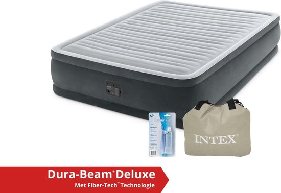 Intex luchtbed Comfort Plush Elevated - 2 persoons - 152 x 203 x 46 cm - grijs - met ingebouwde pomp (incl. Reparatiekit) van Merkloos