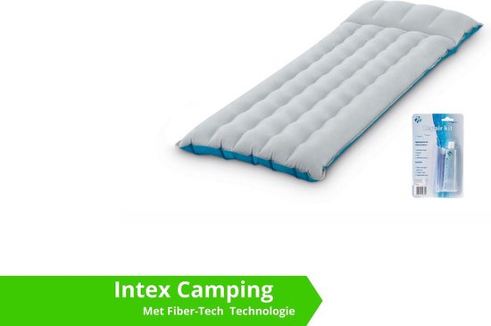 Intex luchtbed - compact kampeerluchtbed - 1 persoons - 184 x 76 x 17 - grijs / blauw (incl. Reparatiekit) van Intex