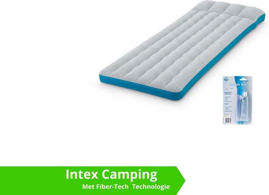 Intex luchtbed - compact kampeerluchtbed - 1 persoons - 189 x 72 x 20 - grijs / blauw (incl. Reparatiekit) van Intex