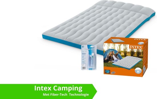 Intex luchtbed - compact kampeerluchtbed - 2 persoons - 193 x 127 x 24 - grijs / blauw (incl. Reparatiekit) van Intex