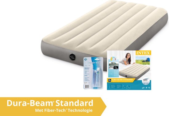 Intex luchtbed deluxe - 1 persoons - 99 x 191 x 25 cm - grijs / ivoorkleurig (incl. Reparatiekit) van Merkloos