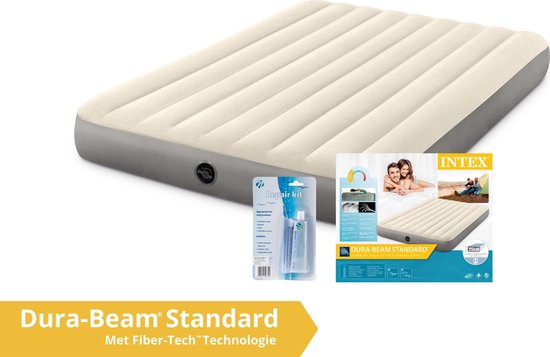 Intex luchtbed deluxe - 2 persoons - 152 x 203 x 25 cm - grijs / ivoorkleurig (incl. Reparatiekit) van Intex