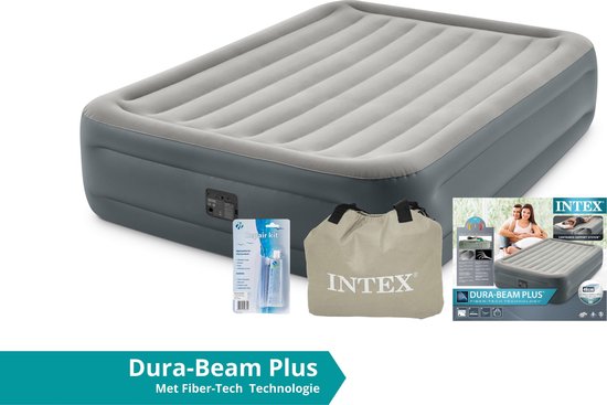 Intex luchtbed Essential Rest - 2 persoons - 152 x 203 x 46 cm - grijs -  met ingebouwde pomp (incl. Reparatiekit) van Intex