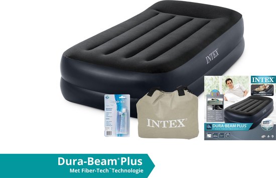 Intex luchtbed Pillow Rest Raised - 1 persoons - 191 x 99 x 42 cm - blauw - met ingebouwde pomp (incl. Reparatiekit) van Intex