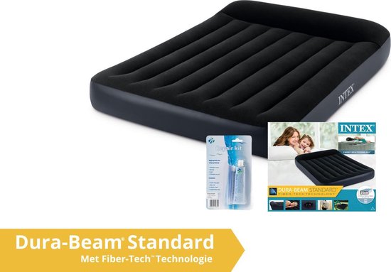Intex luchtbed pillow rest - twijfelaar - 137 x 191 x 25 cm - zwart / donkerblauw (incl. Reparatiekit) van Intex