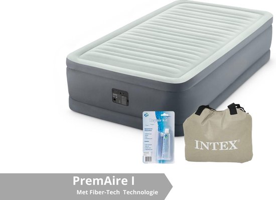 Intex luchtbed PremAire I - 1 persoons - 99 x 191 x 46 cm - grijs - met ingebouwde elektrische pomp (incl. Reparatiekit) van Intex