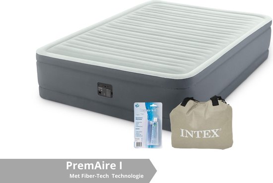 Intex luchtbed PremAire I - 2 persoons - 152 x 203 x 46 cm - grijs - met ingebouwde elektrische pomp (incl. Reparatiekit) van Intex