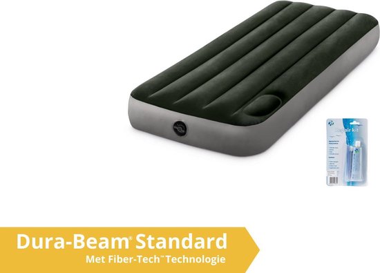 Intex luchtbed Prestige Downy - 1 persoons - 76 x 191 x 25 cm - groen / grijs - met ingebouwde pomp (incl. Reparatiekit) van Intex