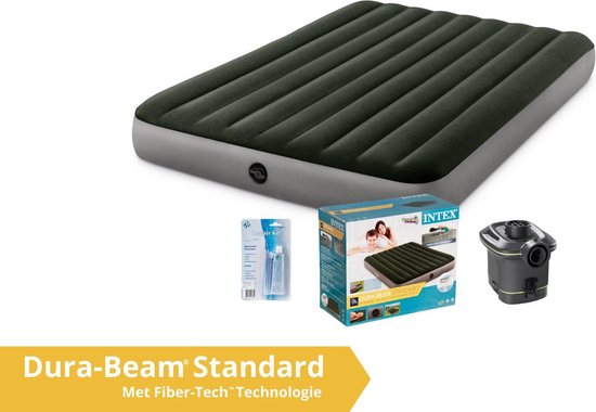 Intex luchtbed Prestige Downy - 2 persoons - 152 x 203 x 25 cm - groen / grijs - Met batterijpomp (incl. Reparatiekit) van Intex