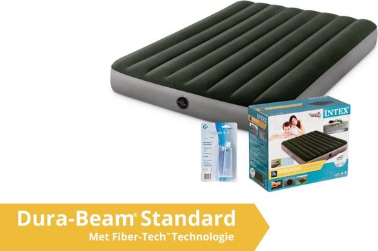 Intex luchtbed Prestige Downy - twijfelaar - 137 x 191 x 25 cm - groen / grijs (incl. Reparatieset) van Merkloos