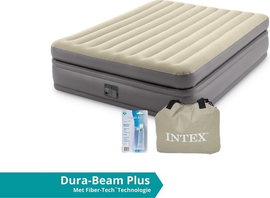 Intex luchtbed Prime Comfort - 2 persoons - 152 x 203 x 51 cm - grijs / beige - met ingebouwde pomp (incl. Reparatiekit) van Merkloos
