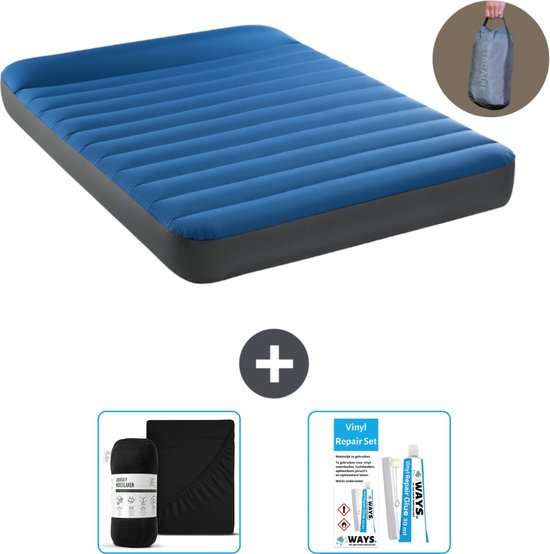 Intex Luchtbed - Twijfelaar - 137 x 191 x 22 cm - Blauw - Inclusief pomp - Hoeslaken en Reparatieset van Merkloos