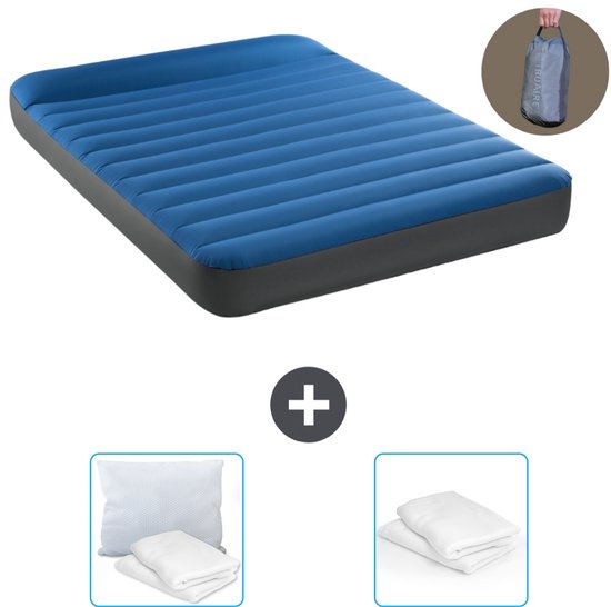 Intex Luchtbed - Twijfelaar - 137 x 191 x 22 cm - Blauw - Inclusief pomp - Kussen en Kussenbeschermer