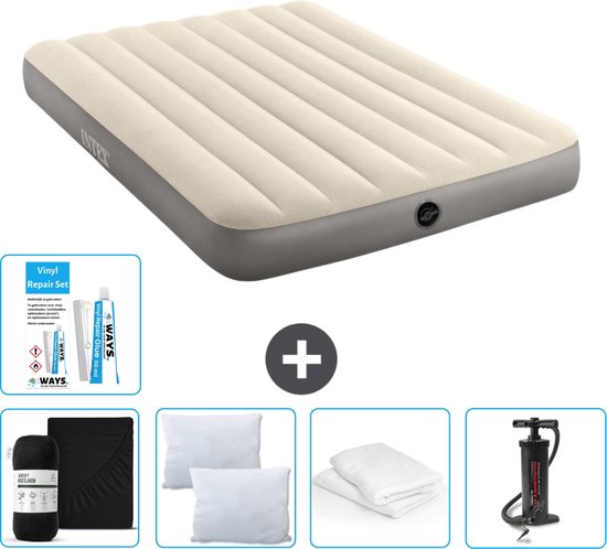 Intex Luchtbed - Twijfelaar - 137 x 191 x 25 cm - Beige - Inclusief Hoeslaken - Kussen - Pomp - Reparatieset en Kussenbeschermer van Intex