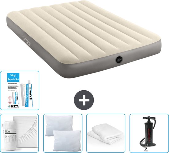 Intex Luchtbed - Twijfelaar - 137 x 191 x 25 cm - Beige - Inclusief Hoeslaken - Kussen - Pomp - Reparatieset en Kussenbeschermer van Intex