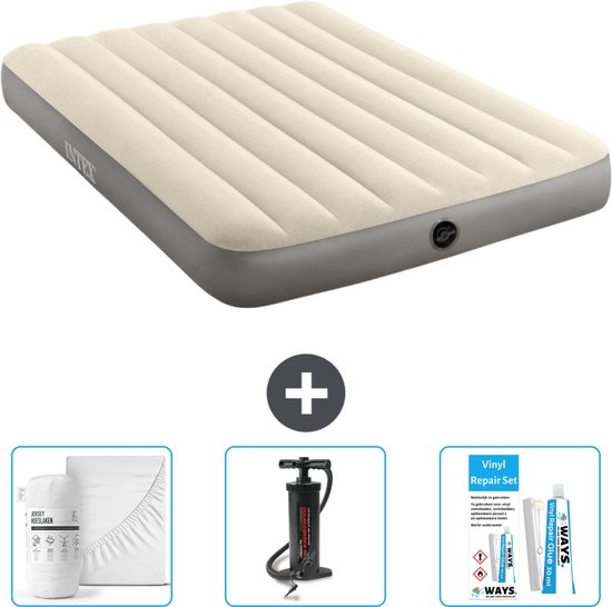 Intex Luchtbed - Twijfelaar - 137 x 191 x 25 cm - Beige - Inclusief Hoeslaken - Pomp en Reparatieset van Intex