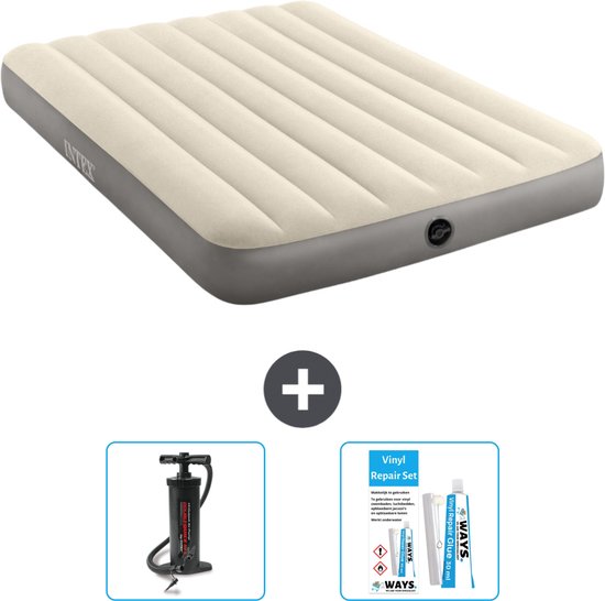 Intex Luchtbed - Twijfelaar - 137 x 191 x 25 cm - Beige - Inclusief Pomp en Reparatieset van Intex