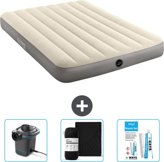 Intex Luchtbed - Twijfelaar - 137 x 191 x 25 cm - Beige - Inclusief Pomp - Hoeslaken en Reparatieset van Intex