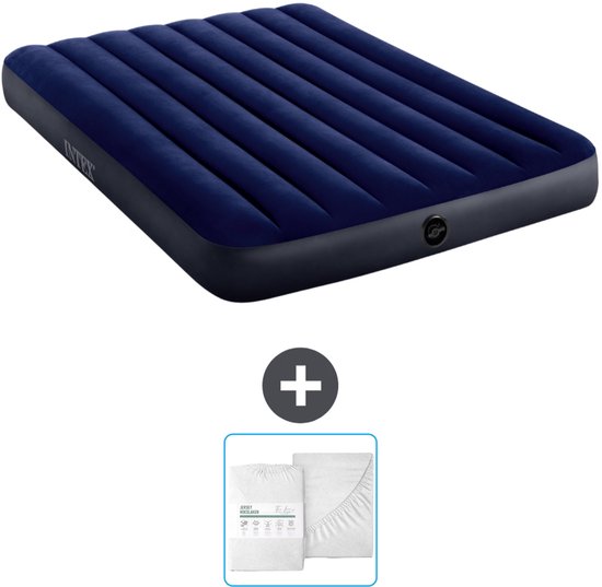 Intex Luchtbed - Twijfelaar - 137 x 191 x 25 cm - Blauw - Inclusief en Hoeslaken van Merkloos