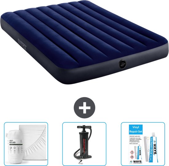 Intex Luchtbed - Twijfelaar - 137 x 191 x 25 cm - Blauw - Inclusief Hoeslaken - Pomp en Reparatieset van Intex