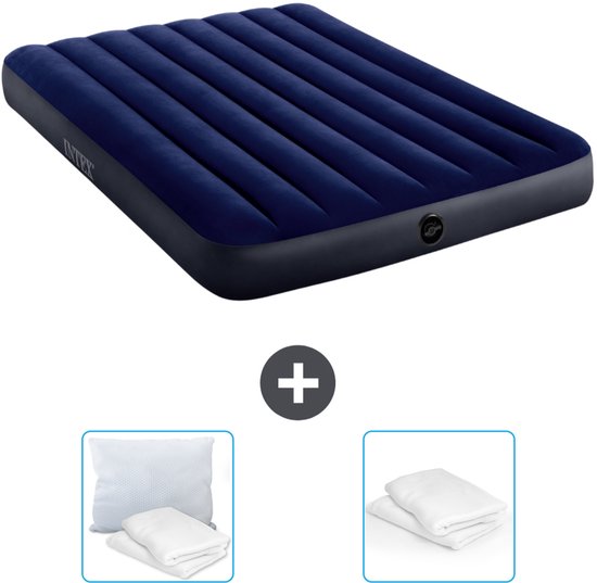 Intex Luchtbed - Twijfelaar - 137 x 191 x 25 cm - Blauw - Inclusief Kussen en Kussenbeschermer van Merkloos