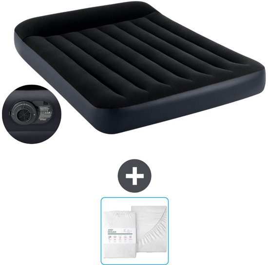 Intex Luchtbed - Twijfelaar - 137 x 191 x 25 cm - Blauw - Inclusief pomp en Hoeslaken van Merkloos
