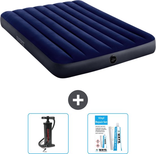 Intex Luchtbed - Twijfelaar - 137 x 191 x 25 cm - Blauw - Inclusief Pomp en Reparatieset van Intex