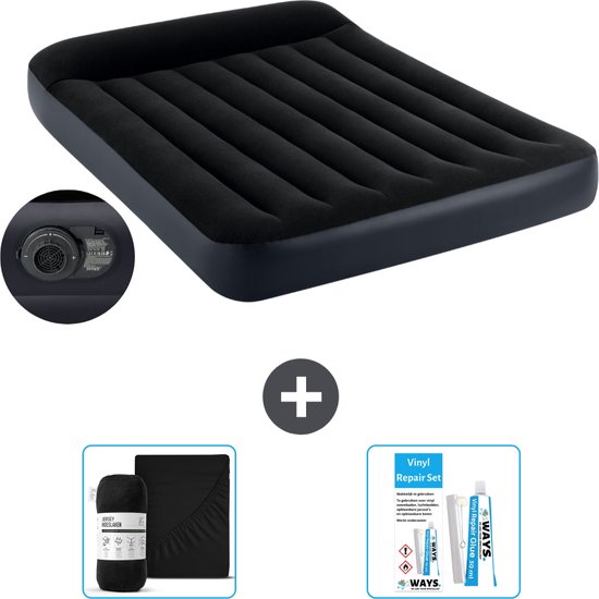 Intex Luchtbed - Twijfelaar - 137 x 191 x 25 cm - Blauw - Inclusief pomp - Hoeslaken en Reparatieset van Intex