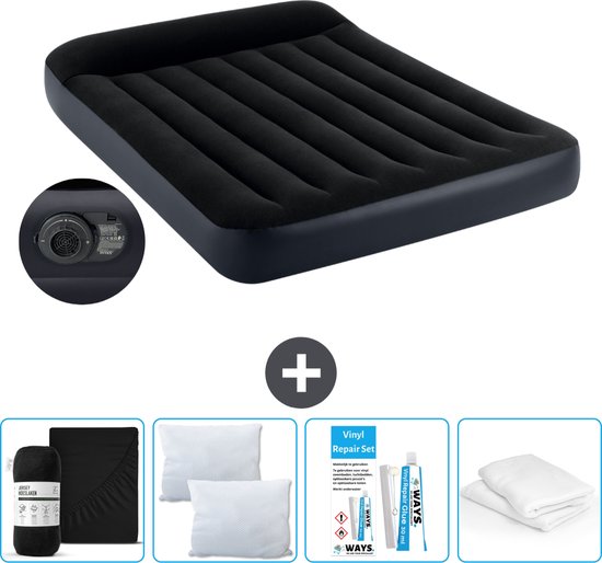 Intex Luchtbed - Twijfelaar - 137 x 191 x 25 cm - Blauw - Inclusief pomp - Hoeslaken - Kussen - Kussenbeschermer en Reparatieset van Intex