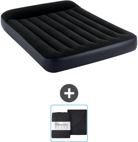 Intex Luchtbed - Twijfelaar - 137 x 191 x 25 cm - Donkerblauw - Inclusief en Hoeslaken van Intex