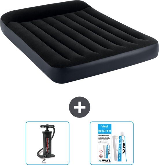 Intex Luchtbed - Twijfelaar - 137 x 191 x 25 cm - Donkerblauw - Inclusief Pomp en Reparatieset van Intex